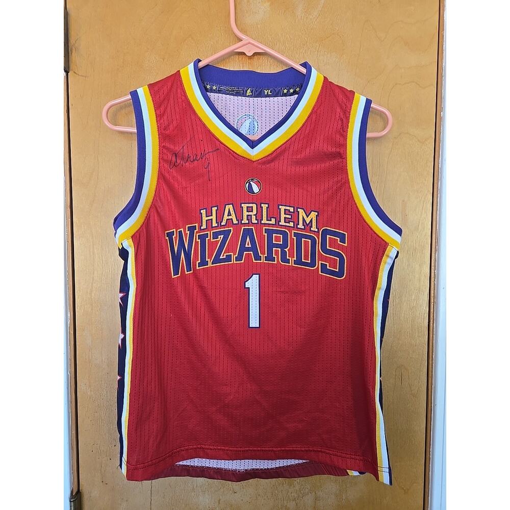 Harlem Wizards wiz kid Basketball Jersey Kids LARGE - A TRAIN #9 Signature